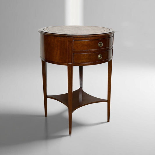 Tavolino Tavolo Rotondo stile Antico Comodino in legno piano pelle vintage Categoria  Tavoli - tavolinetti