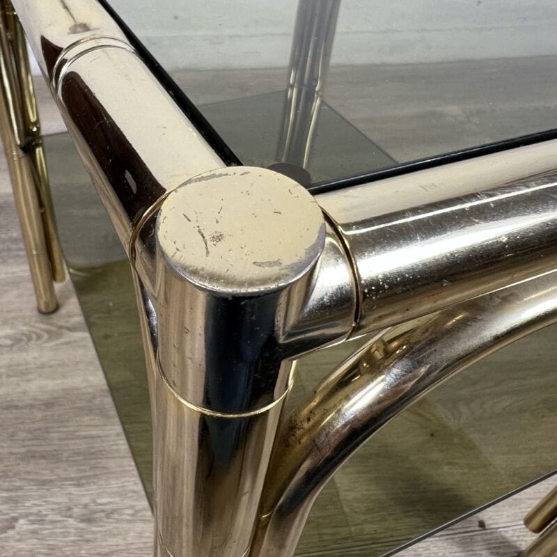 Tavolino tavolo vintage in ottone finto bambu vetro da salotto anni 70 di design Categoria  Tavoli - tavolinetti