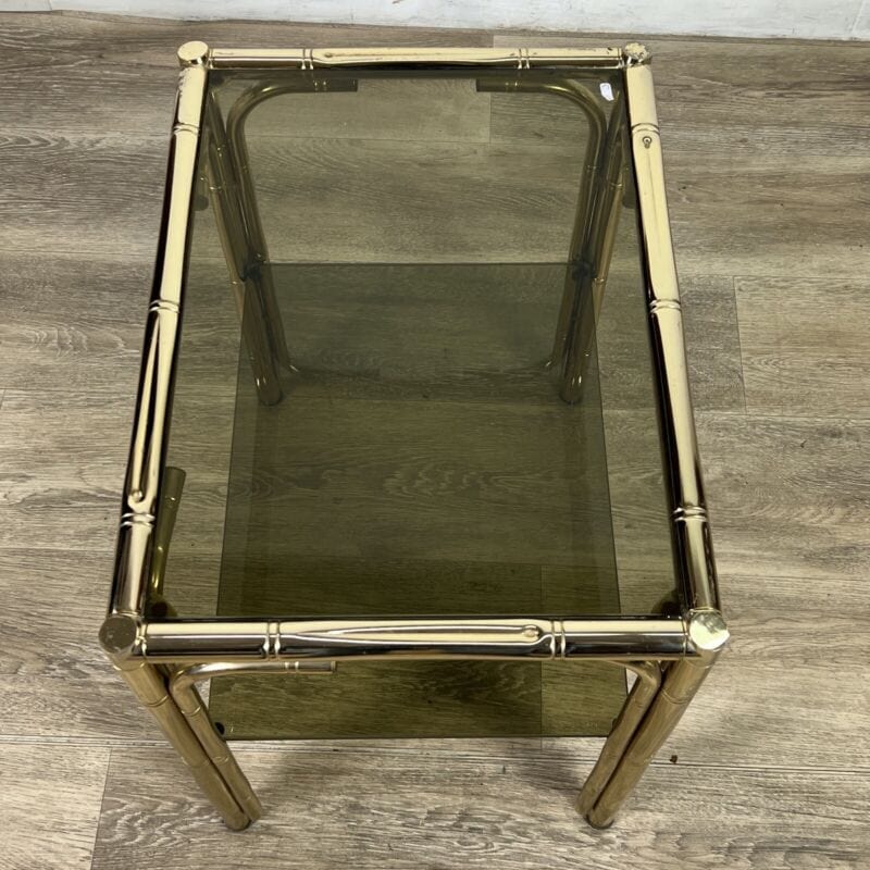 Tavolino tavolo vintage in ottone finto bambu vetro da salotto anni 70 di design Categoria  Tavoli - tavolinetti