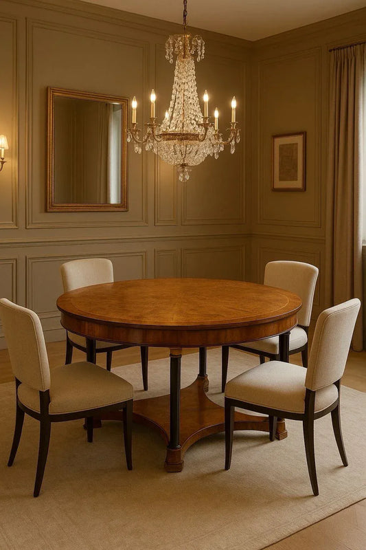 Tavolo antico 800 rotondo stile impero da sala tondo in legno di noce con bronzi Categoria Tavoli - tavolinetti