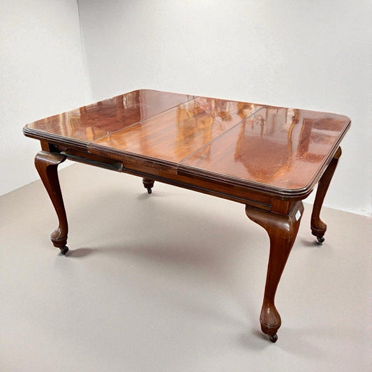 Tavolo antico allungabile in legno di mogano da pranzo d'epoca stile Queen Anne Categoria  Tavoli - tavolinetti
