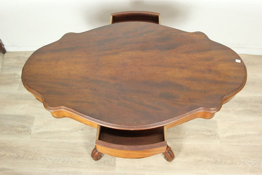 Tavolo antico tavolino in legno mogano ovale a biscotto con cassetti epoca 800 Categoria  Tavoli - tavolinetti