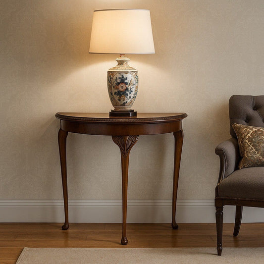 Tavolo consolle da ingresso Mezzaluna antica tavolino piano in radica Stile Deco Categoria  Tavoli - tavolinetti