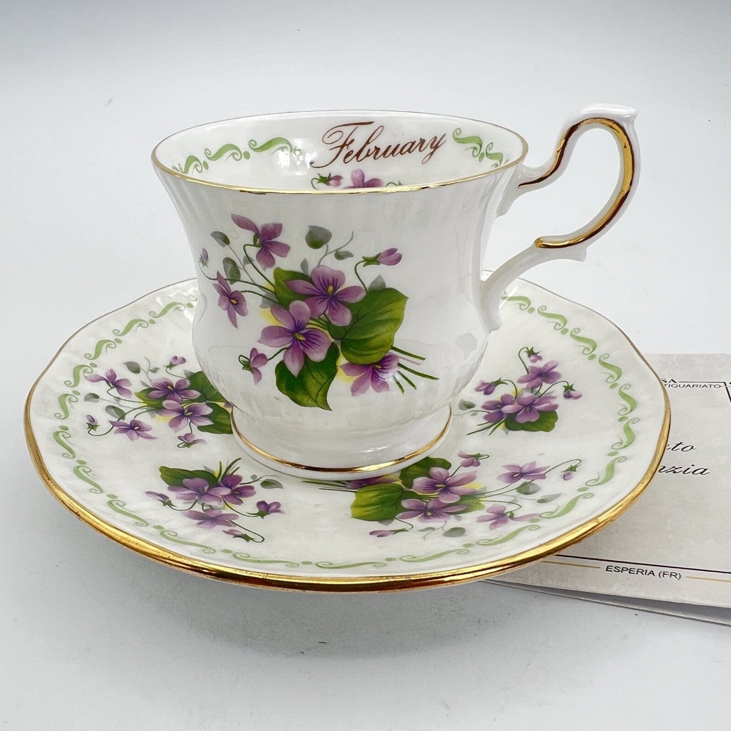 Tazza da caffè in porcellana Queen's con mese tazzina inglese Febbraio 900 Categoria Servizio tazze - Tazze