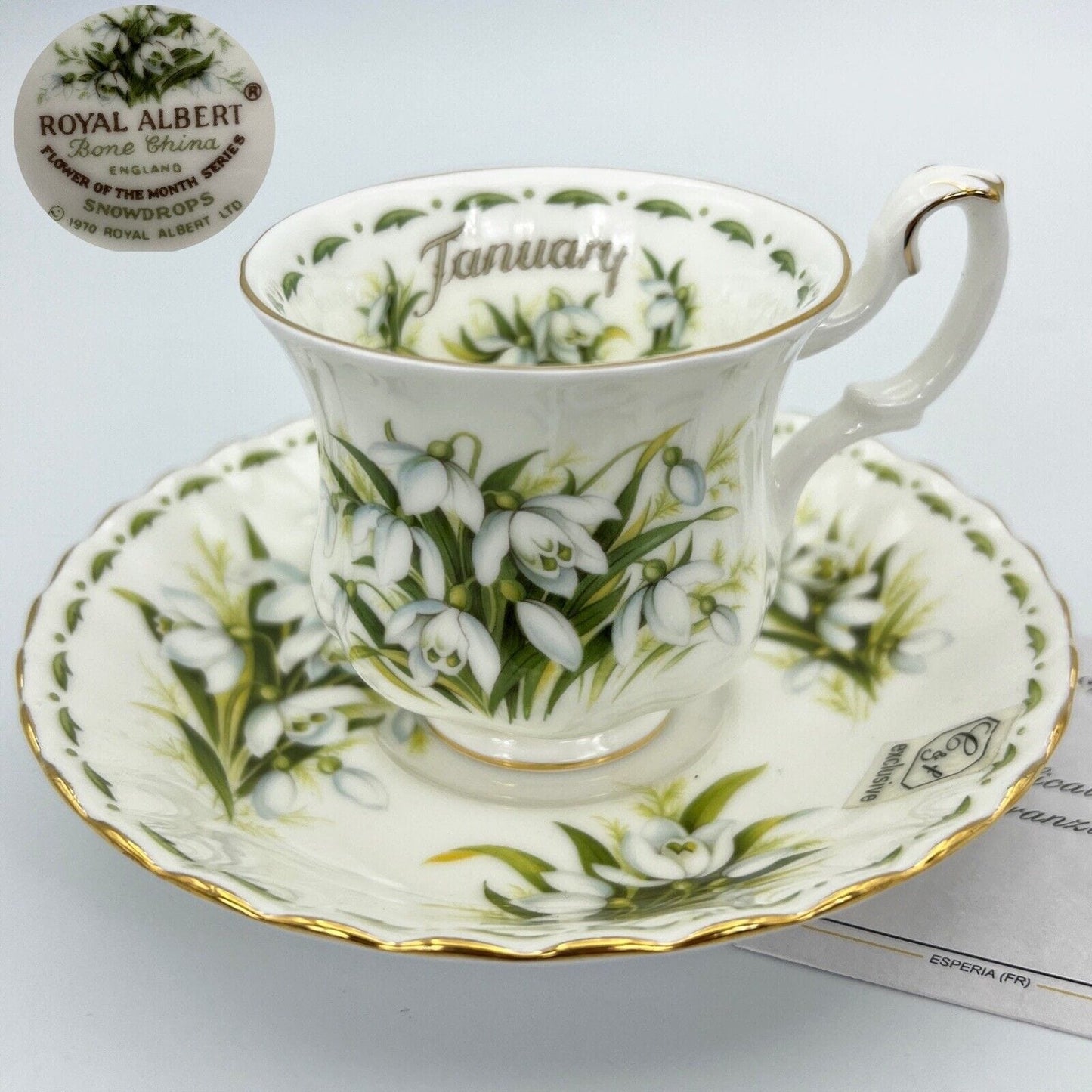 Tazza da caffè in porcellana Royal Albert con mese tazzina inglese Gennaio 1970 Categoria Servizio tazze - Tazze