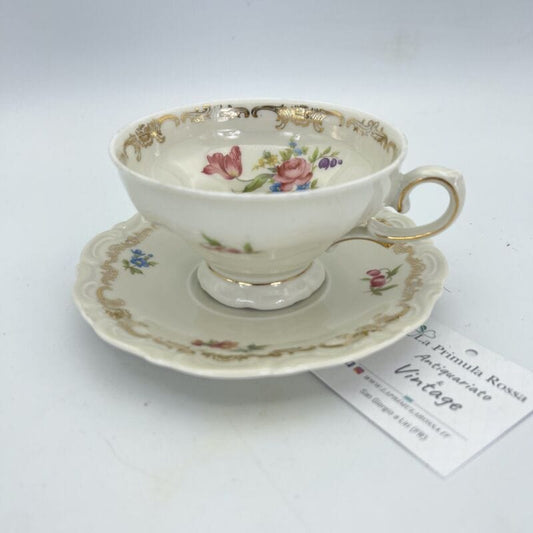 Tazza da tè the antica con piattino in porcellana vintage bavaria motivo fiori Categoria  Ceramiche e Porcellane