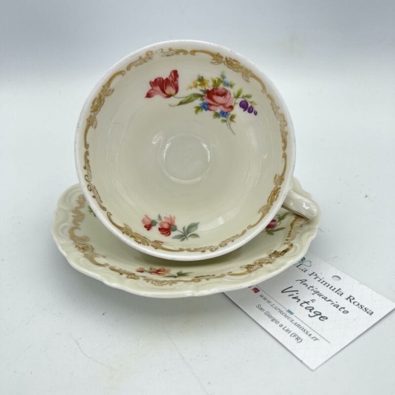 Tazza da tè the antica con piattino in porcellana vintage bavaria motivo fiori Categoria  Ceramiche e Porcellane
