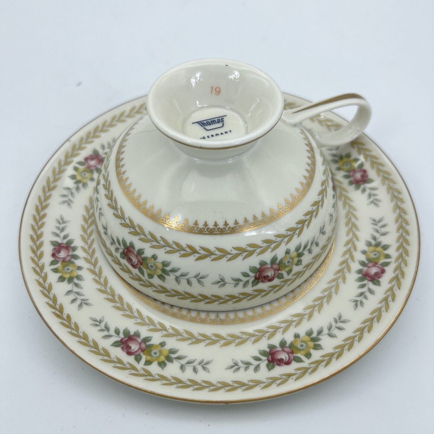 Tazza da tè the antica in porcellana tedesca Bavaria Thomas Piattino fiori oro Categoria  Servizio tazze - Tazze