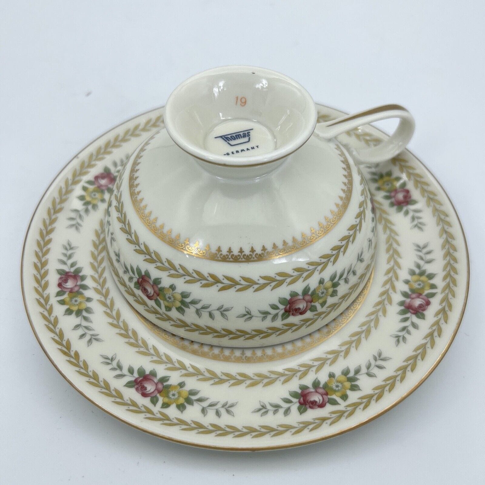 Tazza da tè the antica in porcellana tedesca Bavaria Thomas Piattino fiori oro Categoria  Servizio tazze - Tazze