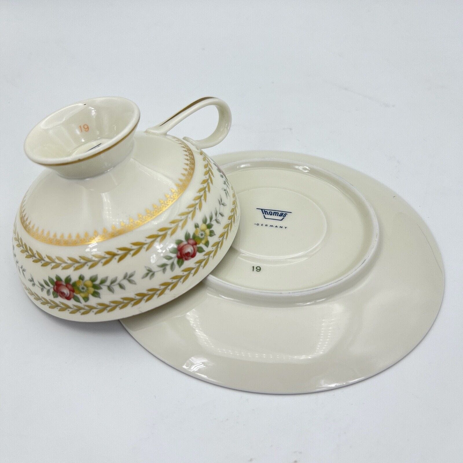 Tazza da tè the antica in porcellana tedesca Bavaria Thomas Piattino fiori oro Categoria  Servizio tazze - Tazze