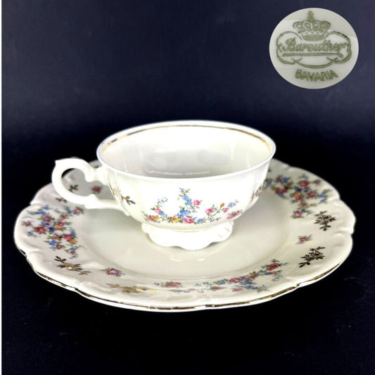 Tazza da tè the antica in porcellana vintage Bavaria Piattino con fiori e oro Categoria  Ceramiche e Porcellane