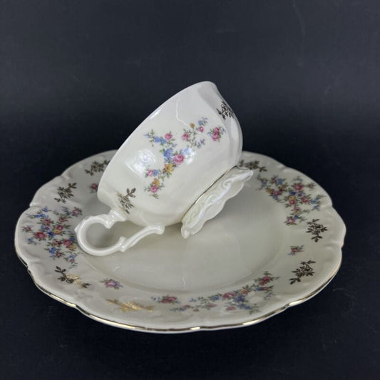 Tazza da tè the antica in porcellana vintage Bavaria Piattino con fiori e oro Categoria  Ceramiche e Porcellane