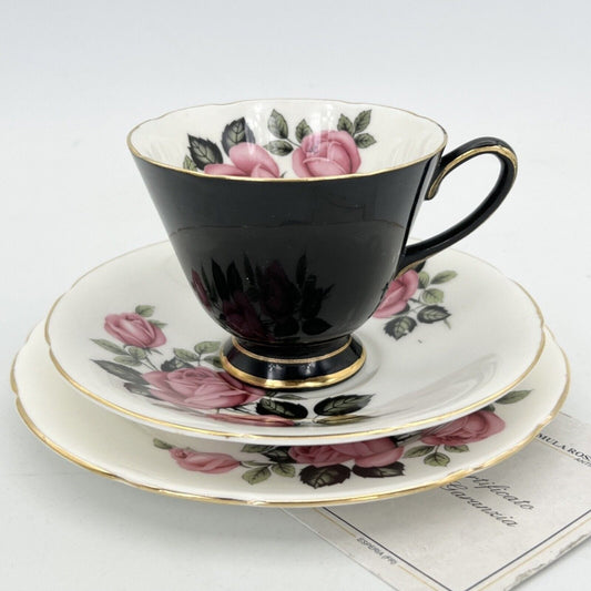 Tazza da tè The in porcellana Old Royal Tazzina inglese Fiore Rose Nero piattino Categoria  Servizio tazze - Tazze