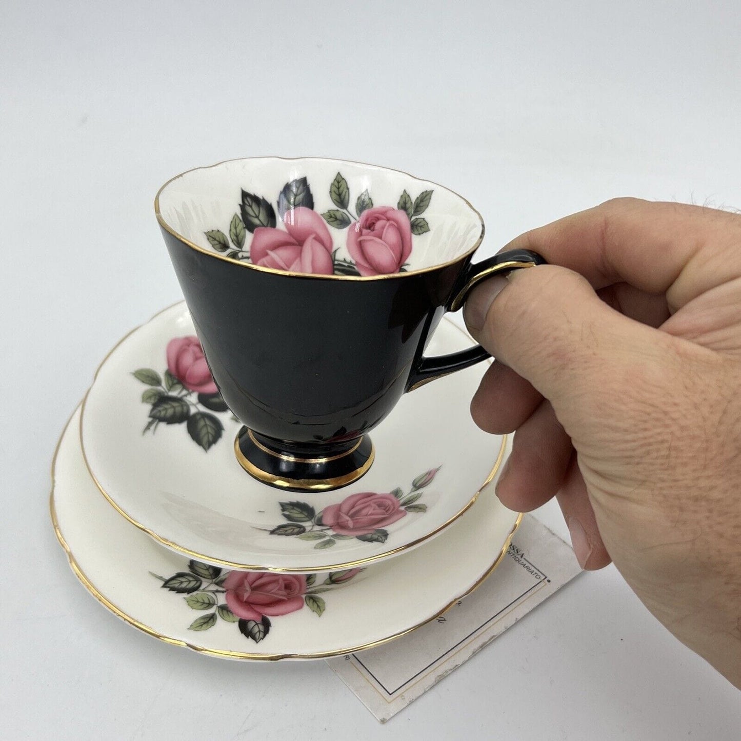 Tazza da tè The in porcellana Old Royal Tazzina inglese Fiore Rose Nero piattino Categoria Servizio tazze - Tazze