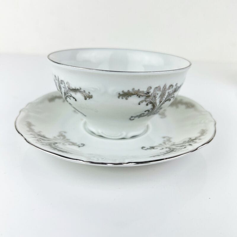 Tazza da the tè antica in porcellana Bianca Bavaria tazzina decoro Argento Categoria Servizio tazze - Tazze