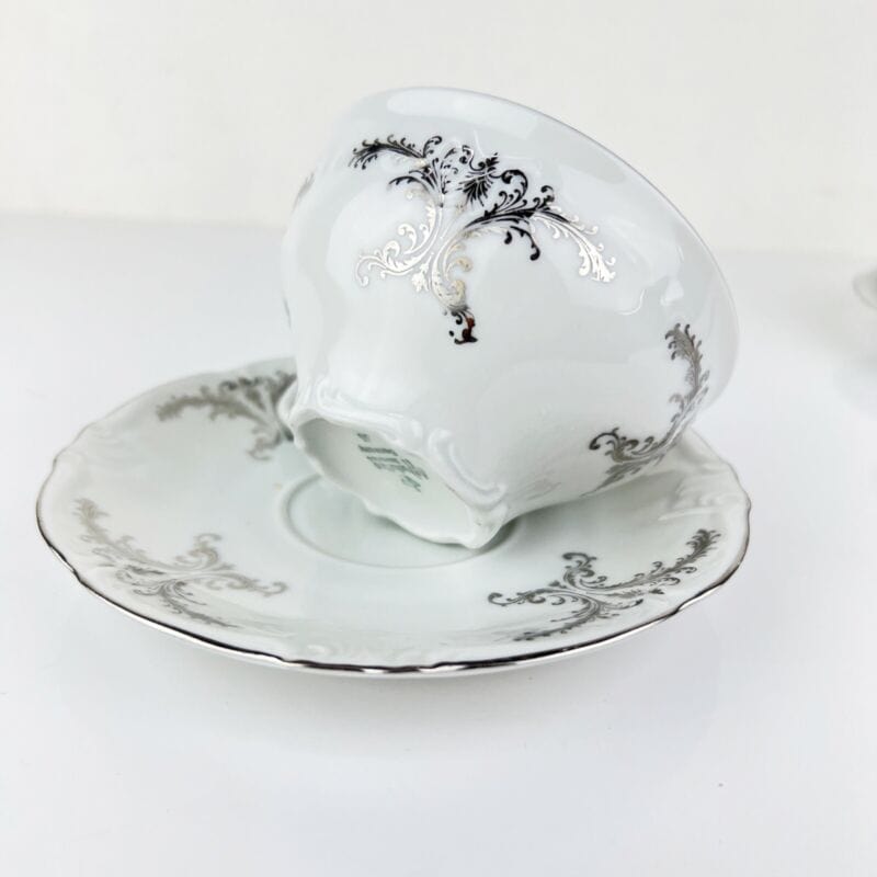 Tazza da the tè antica in porcellana Bianca Bavaria tazzina decoro Argento Categoria Servizio tazze - Tazze