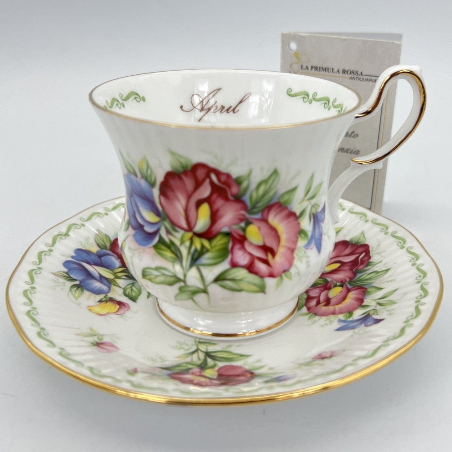 Tazza da the tè in porcellana Queen's con mese tazzina inglese Aprile 900 Categoria Servizio tazze - Tazze
