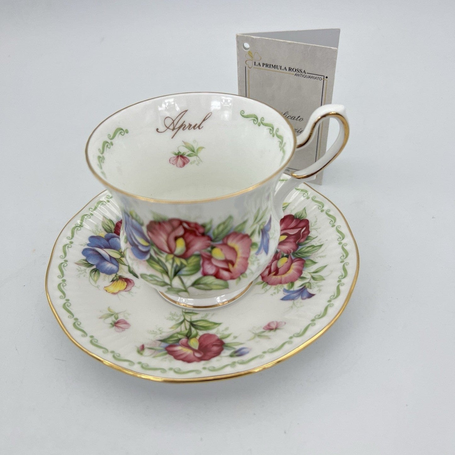 Tazza da the tè in porcellana Queen's con mese tazzina inglese Aprile 900 Categoria Servizio tazze - Tazze
