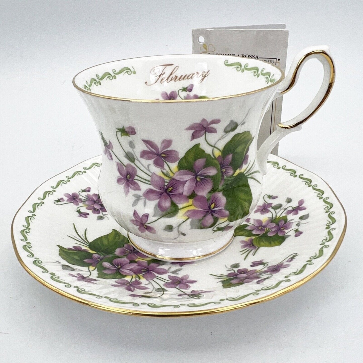 Tazza da the tè in porcellana Queen's con mese tazzina inglese Febbraio 900 Categoria Servizio tazze - Tazze