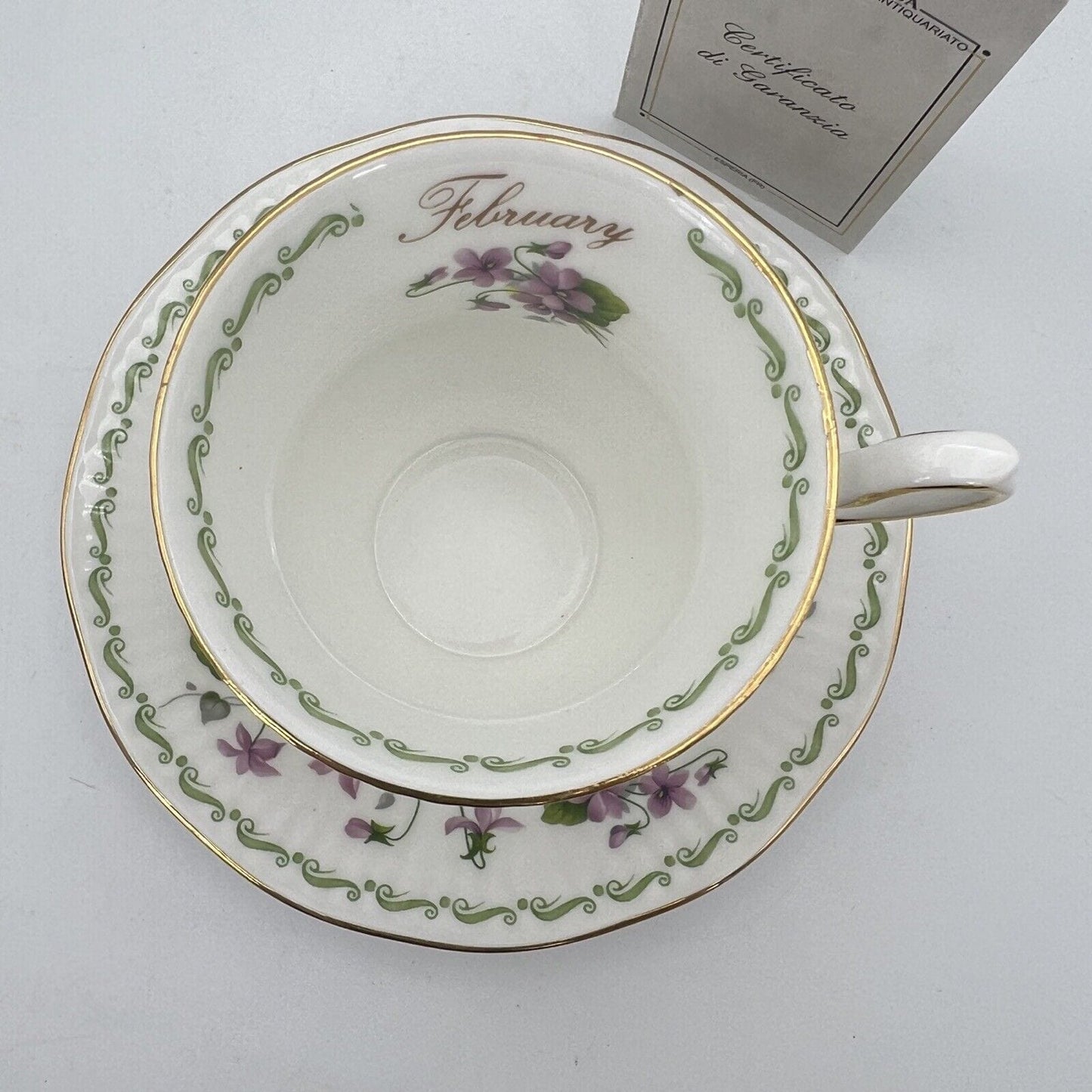 Tazza da the tè in porcellana Queen's con mese tazzina inglese Febbraio 900 Categoria Servizio tazze - Tazze