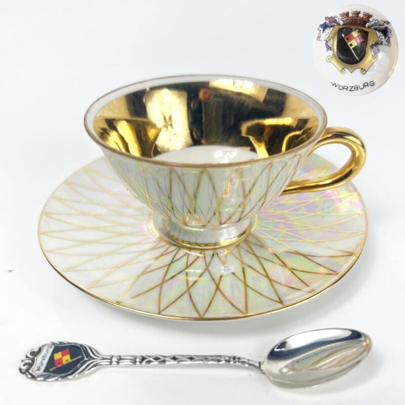 Tazzina da caffè Vintage Souvenir Germania Wurzburg cucchiaino in argento 800 Categoria Ceramiche e Porcellane