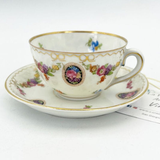 Tazzina da per caffe antico in porcellana Schumann Dresden tazza a fiori e oro Categoria  Servizio tazze - Tazze
