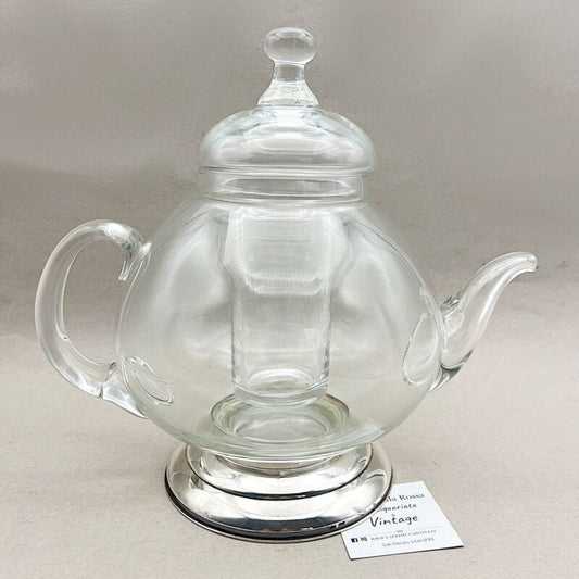 Teiera antica in vetro cristallo e argento 800 Brocca caraffa decanter vintage Categoria  Ceramiche e Porcellane