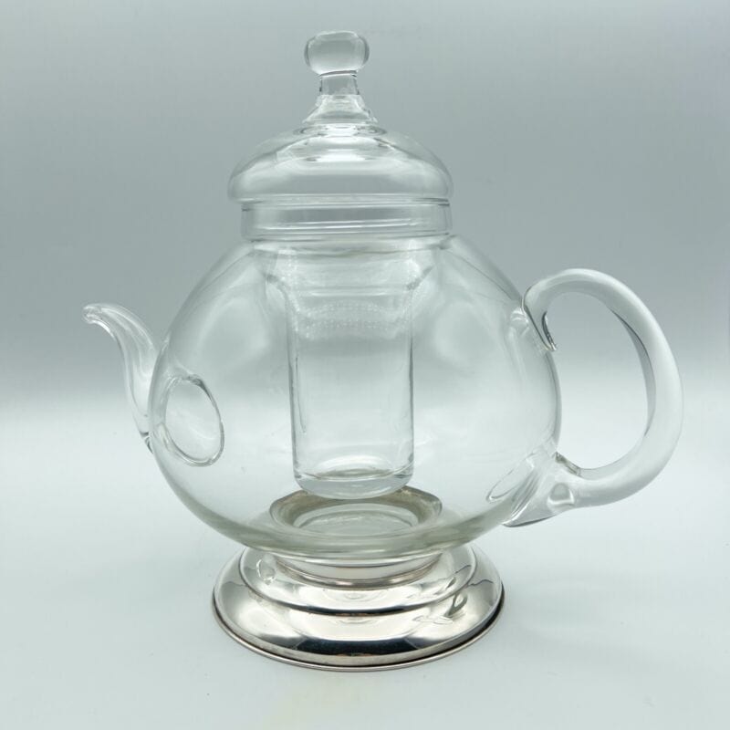 Teiera antica in vetro cristallo e argento 800 Brocca caraffa decanter vintage Categoria Ceramiche e Porcellane