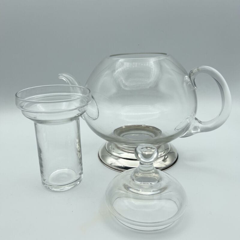 Teiera antica in vetro cristallo e argento 800 Brocca caraffa decanter vintage Categoria Ceramiche e Porcellane