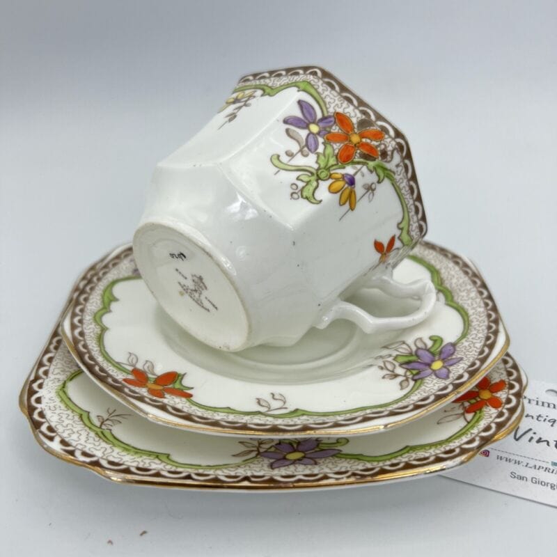 Trio da tè the antico in porcellana Inglese tazze a fiori e oro anni 30 Fenton Categoria Servizio tazze - Tazze