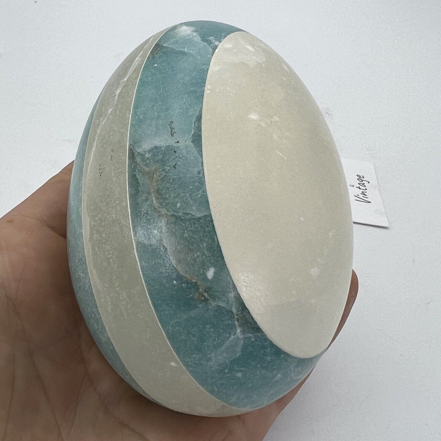Uovo da Collezione vintage in marmo pietra alabastro quarzo bianco celeste Categoria .Tutti gli articoli