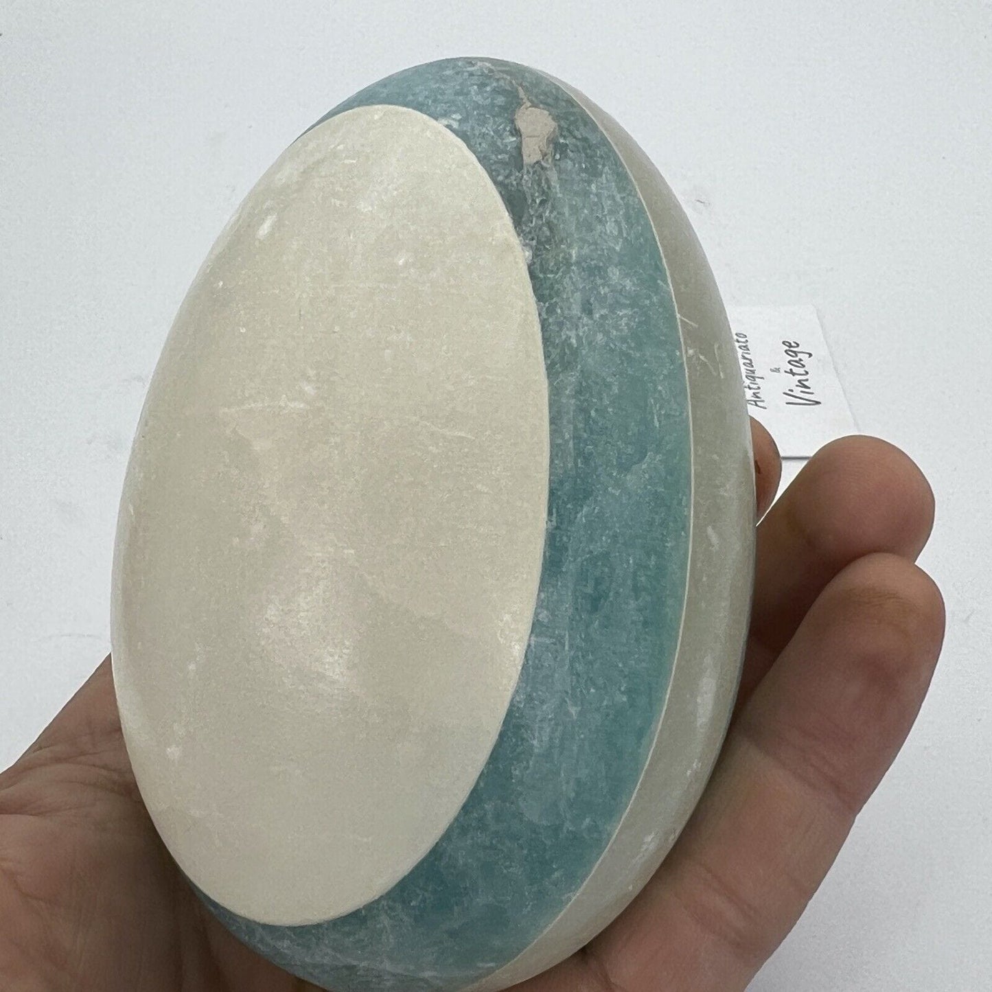 Uovo da Collezione vintage in marmo pietra alabastro quarzo bianco celeste Categoria .Tutti gli articoli