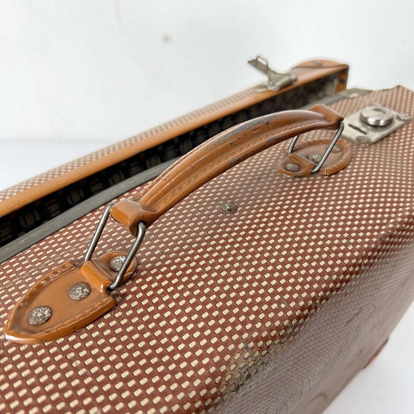 Valigia vintage anni 40 in cartone marrone Piccola Borsa Antica da viaggio Categoria Vintage