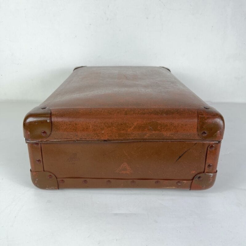 Valigia vintage anni 40 in pelle marrone Borsa Antica bagaglio da viaggio rigida Categoria Vintage