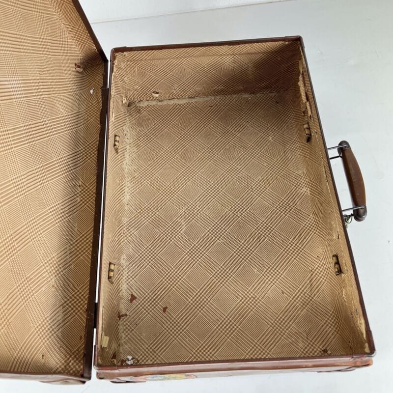 Valigia vintage anni 40 in pelle marrone Borsa Antica bagaglio da viaggio rigida Categoria Vintage