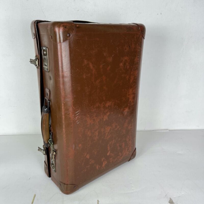 Valigia vintage anni 40 in pelle marrone Borsa Antica bagaglio da viaggio rigida Categoria Vintage