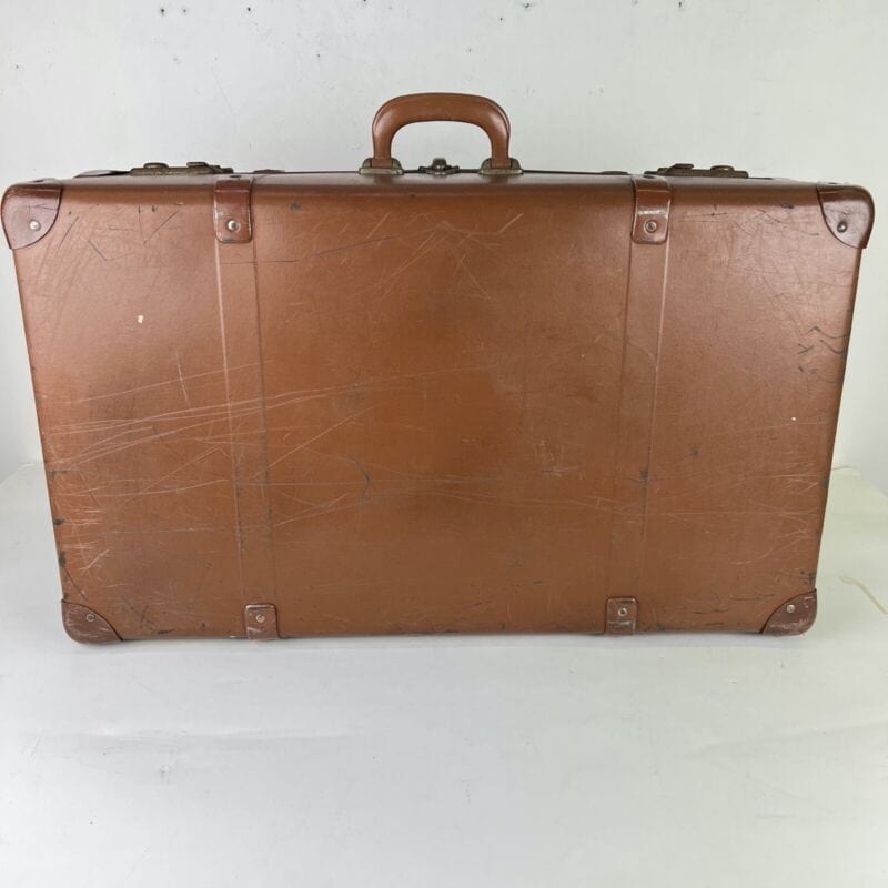 Valigia vintage anni 40 in pelle marrone Borsa Antica bagaglio da viaggio rigida Categoria Vintage