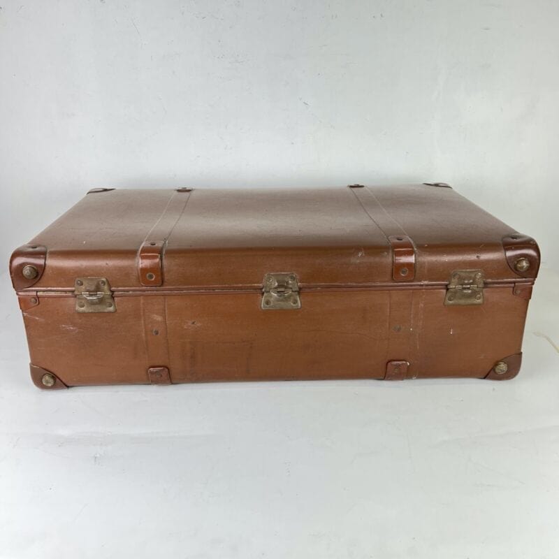 Valigia vintage anni 40 in pelle marrone Borsa Antica bagaglio da viaggio rigida Categoria Vintage