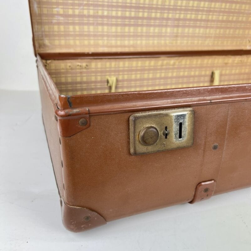 Valigia vintage anni 40 in pelle marrone Borsa Antica bagaglio da viaggio rigida Categoria Vintage