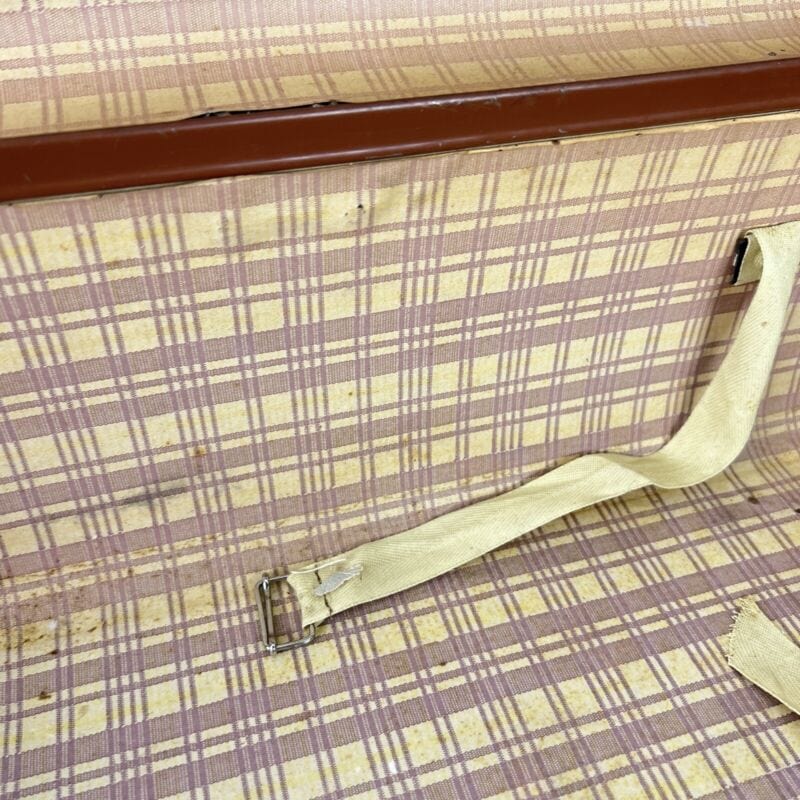 Valigia vintage anni 40 in pelle marrone Borsa Antica bagaglio da viaggio rigida Categoria Vintage