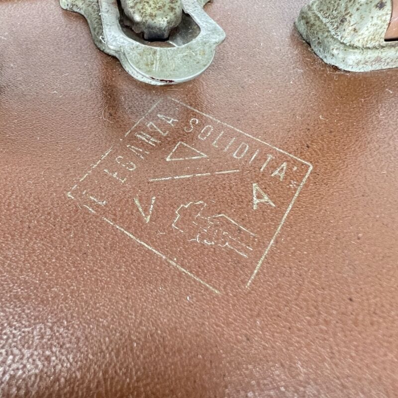Valigia vintage anni 40 in pelle marrone Borsa Antica bagaglio da viaggio rigida Categoria Vintage