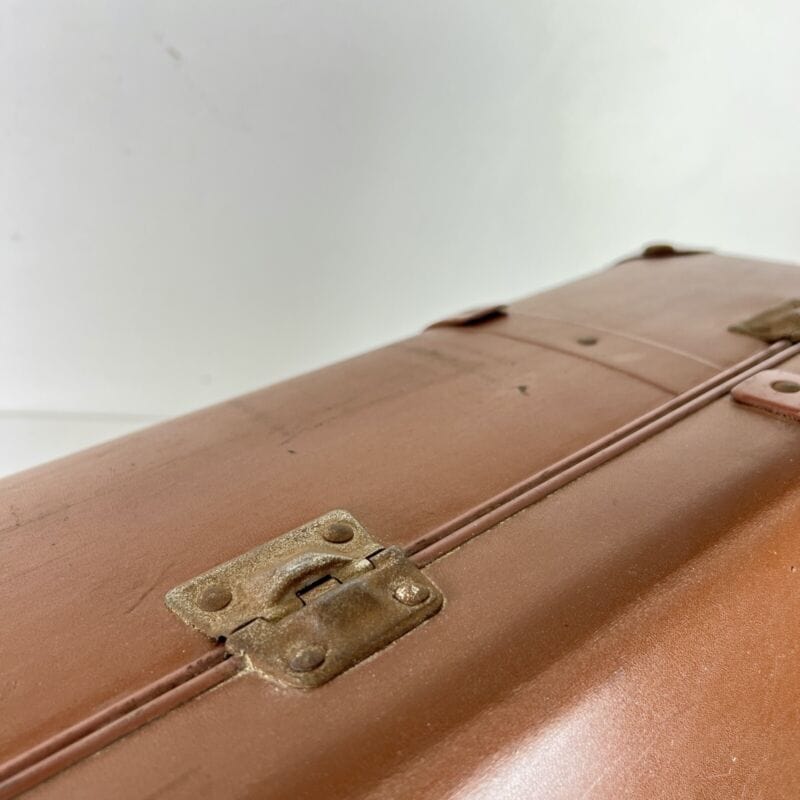 Valigia vintage anni 40 in pelle marrone Borsa Antica bagaglio da viaggio rigida Categoria Vintage