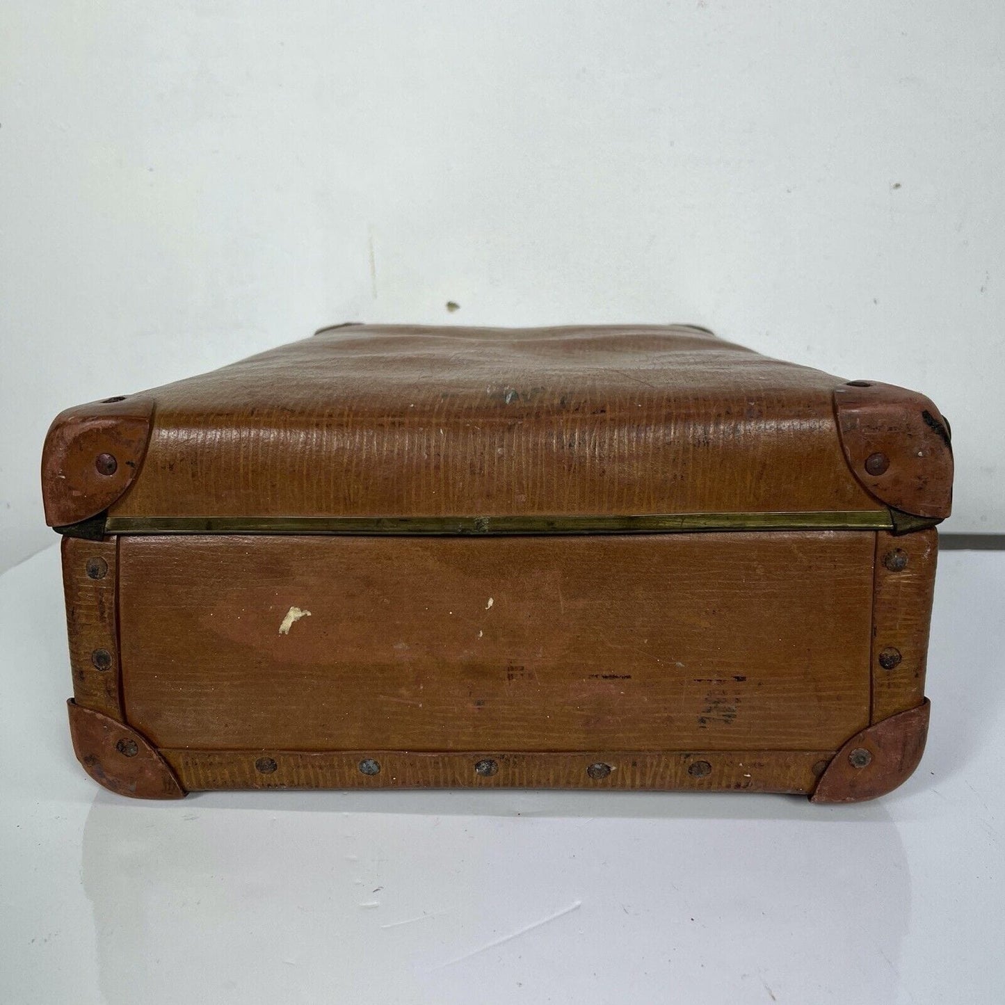 Valigia vintage anni 40 in pelle marrone Borsa Antica bagaglio da viaggio rigida Categoria Vintage