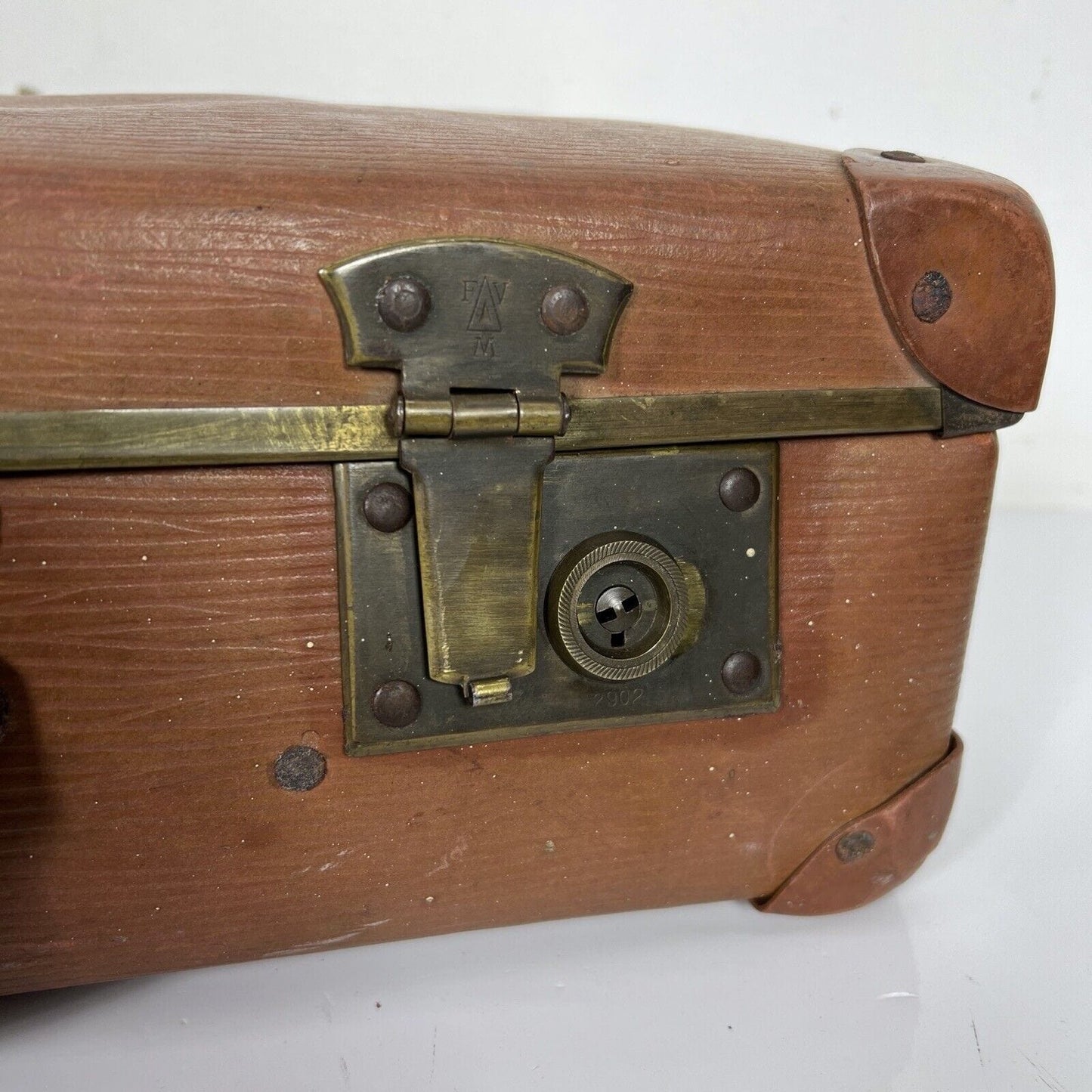 Valigia vintage anni 40 in pelle marrone Borsa Antica bagaglio da viaggio rigida Categoria Vintage