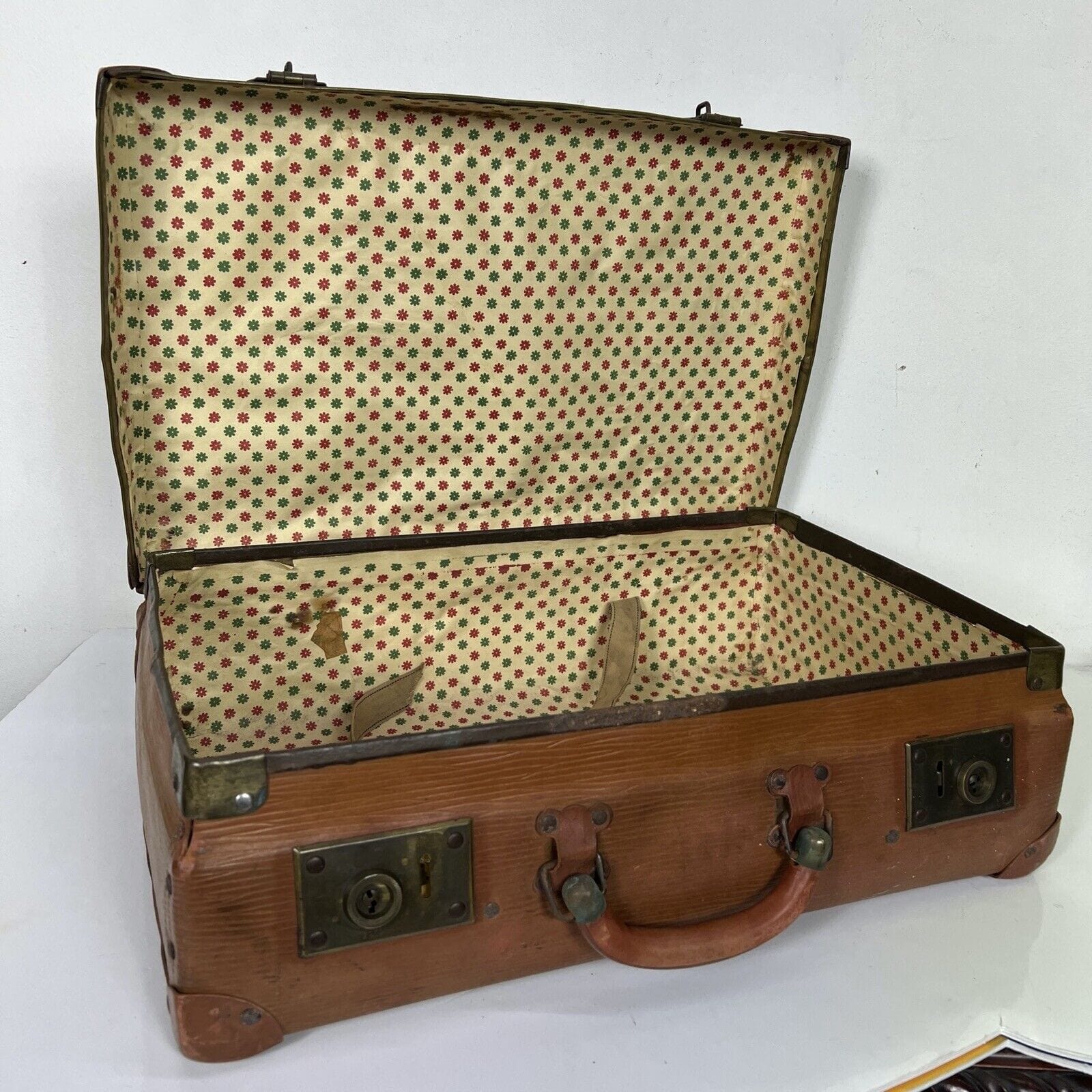 Valigia vintage anni 40 in pelle marrone Borsa Antica bagaglio da viaggio rigida Categoria  Vintage