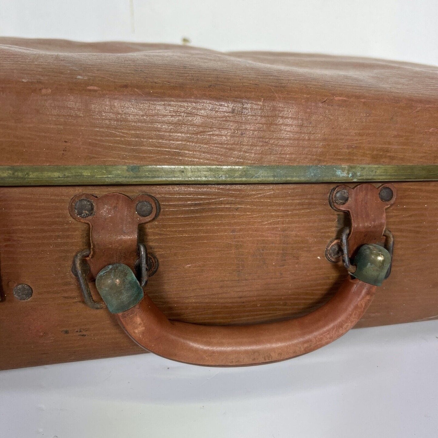 Valigia vintage anni 40 in pelle marrone Borsa Antica bagaglio da viaggio rigida Categoria Vintage