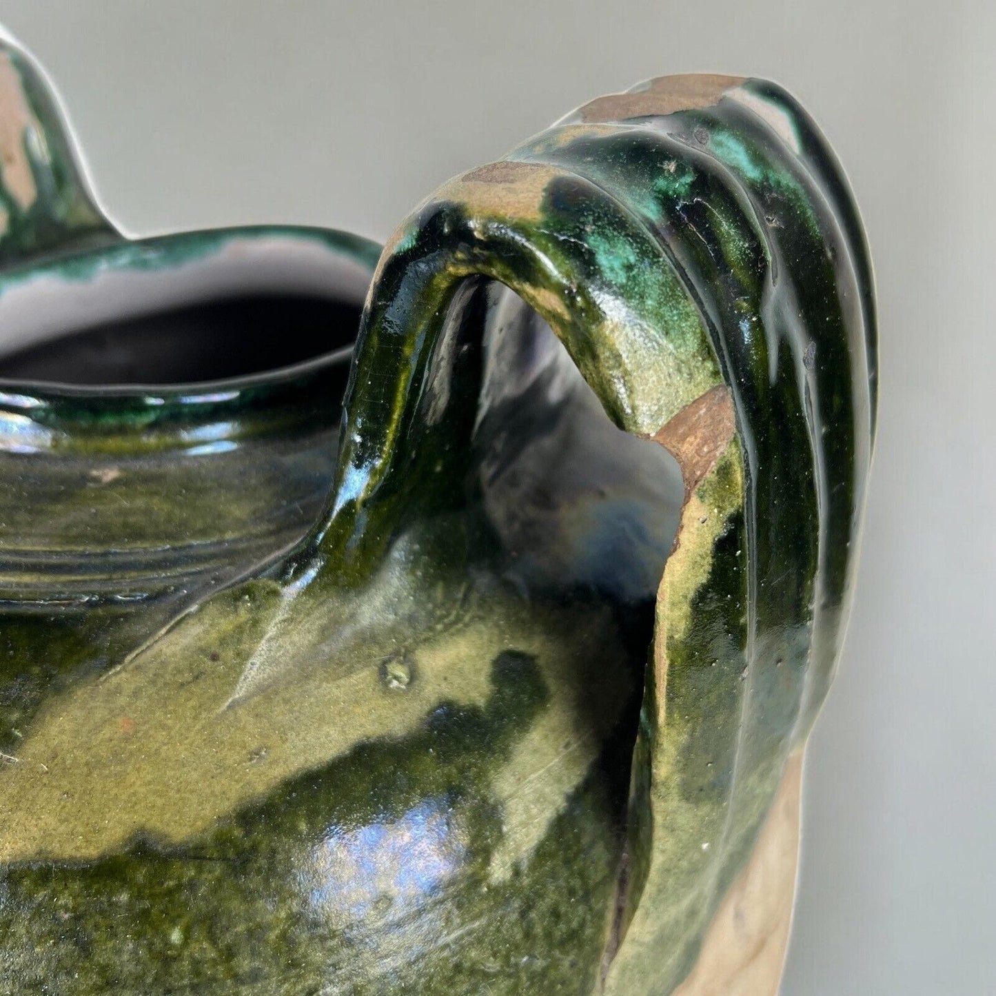 Vaso Antico in terracotta giara con manici Anfora per olio smaltata Verde Orcio Categoria altro