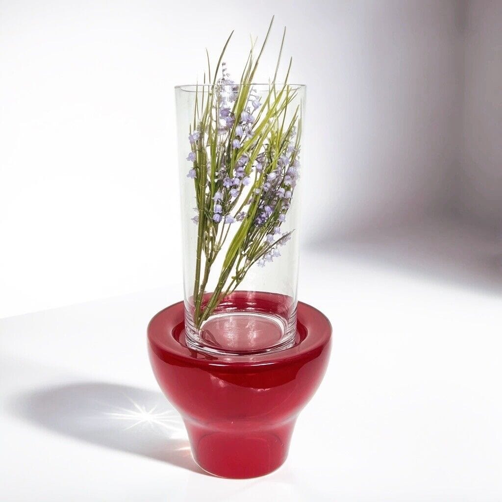 Vaso in vetro di design portafiori modernariato rosso portacandela trasparente Categoria Vetri e Cristalli