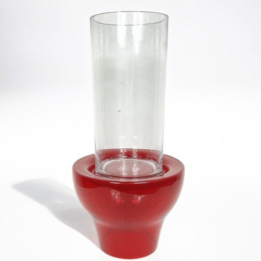 Vaso in vetro di design portafiori modernariato rosso portacandela trasparente Categoria Vetri e Cristalli