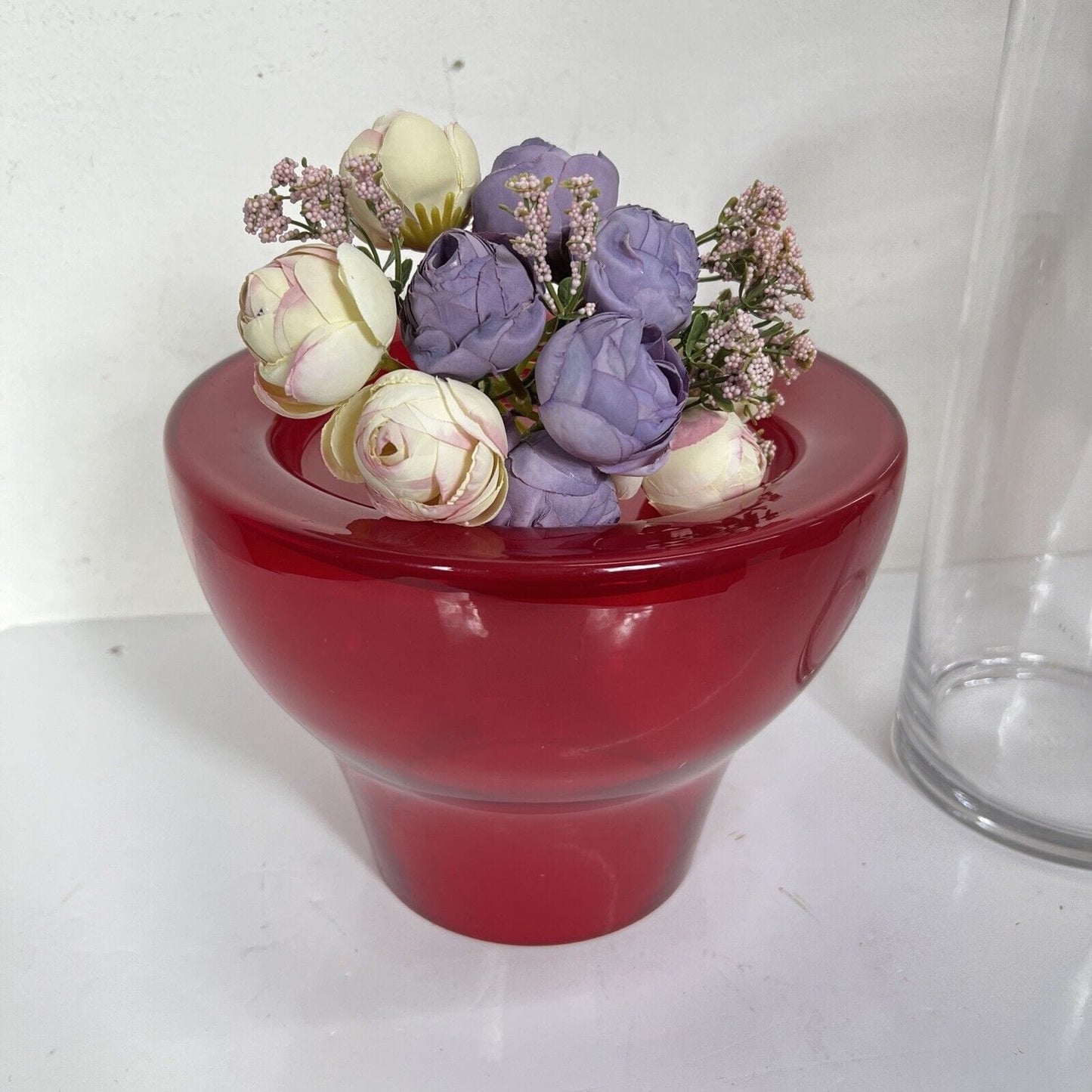 Vaso in vetro di design portafiori modernariato rosso portacandela trasparente Categoria Vetri e Cristalli